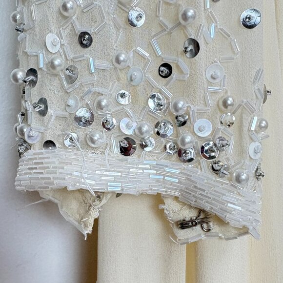 Women’s Vintage-Inspired Off-White/Cream Embellished Silk Dress W/Lettuce Hem - Picture 8 of 16